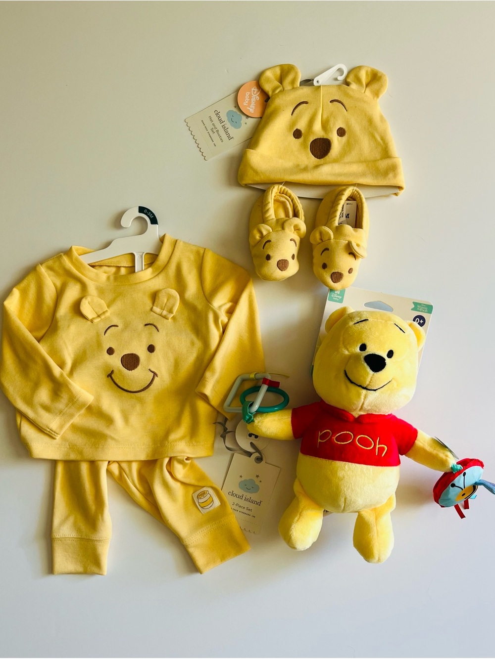 Disney Yellow Winnie the Pooh Baby Pajama Set with Hat, Slippers & Plush